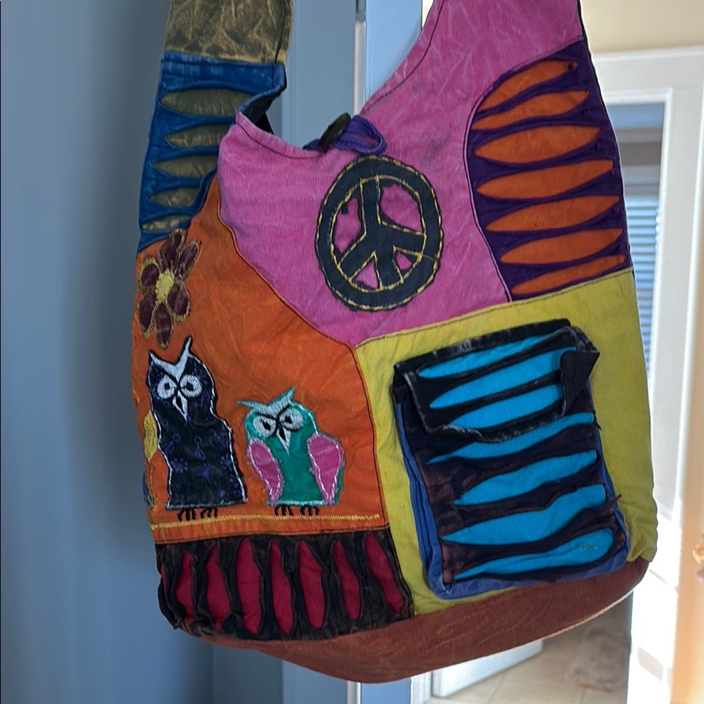 Vibrant Pink and Blue Patchwork Shoulder Bag